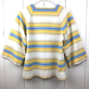 Vintage Cream & Blue Boatneck Bell Sleeve L‎